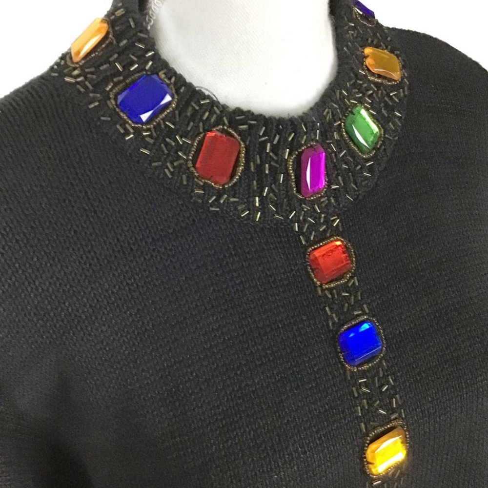 P.A. International Vintage Black Embellished Stones Sweater - Picture 2 of 13
